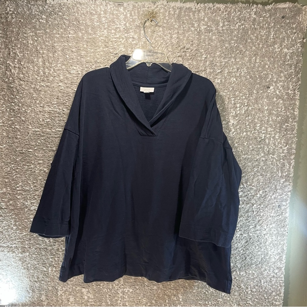 Pure Jill Women's Navy Blue Shawl Collar Pullover Sweater Top Cotton Preppy